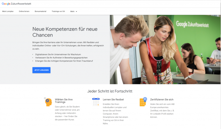 smyle Webdesign-Erfahrungen mit der Google Zukunftswerkstatt-Startseite-Dashboard