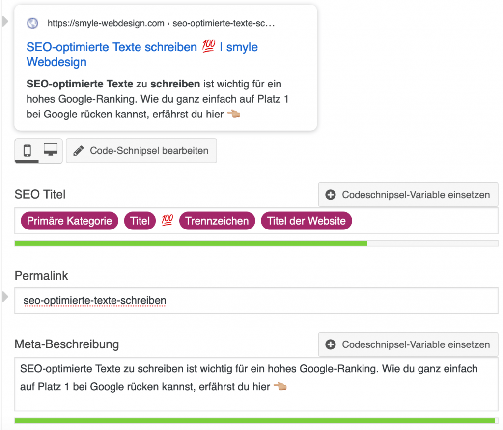 SEO-optimierte Texte: Meta-Beschreibung und Permalink für bessere Google-Ergebnisse.